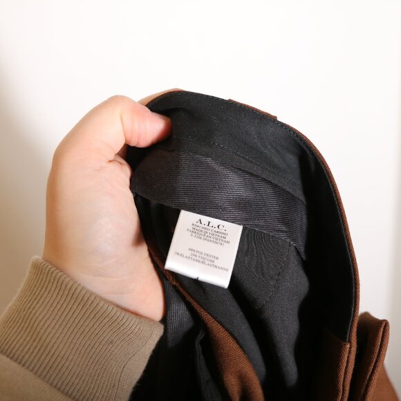 ALC Franklin Pant Womens 4 Mocha Brown Pleated High Rise Trouser Neutral Office - Picture 5 of 7